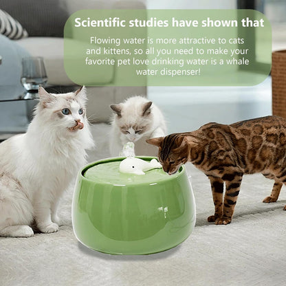 Ceramic Cat Water Fountain, 45oz/1.3L Porcelain Cat Water Dispenser, Automatic pet Water Fountain with Ultra-Quiet Pump, Perfect for Cats and Small Dogs, Cute Design (Green)