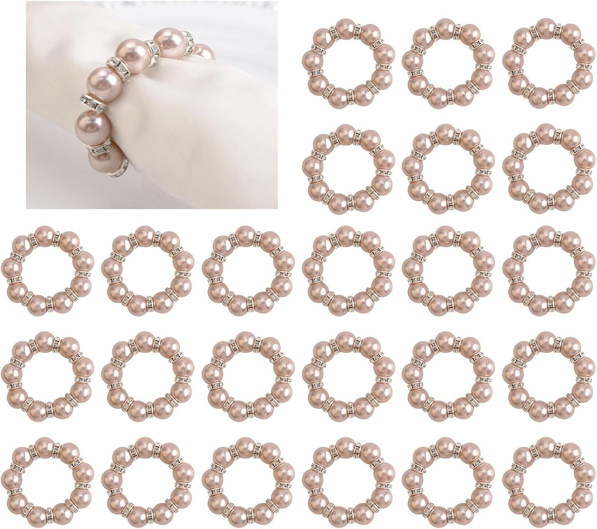 24Pcs Pearl Rhinestone Napkin Rings, Pink Pearl Napkin Holders Buckles Napkin Rings for Wedding Party, Dinner, Table Decor, 2.5cm