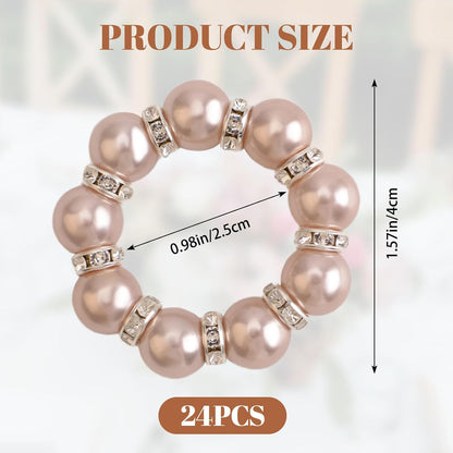 24Pcs Pearl Rhinestone Napkin Rings, Pink Pearl Napkin Holders Buckles Napkin Rings for Wedding Party, Dinner, Table Decor, 2.5cm