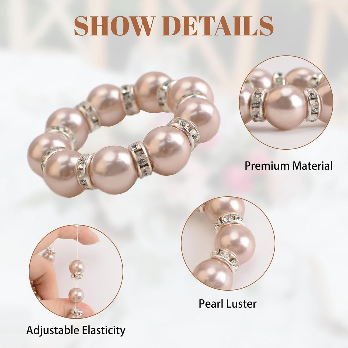24Pcs Pearl Rhinestone Napkin Rings, Pink Pearl Napkin Holders Buckles Napkin Rings for Wedding Party, Dinner, Table Decor, 2.5cm