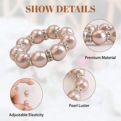 24Pcs Pearl Rhinestone Napkin Rings, Pink Pearl Napkin Holders Buckles Napkin Rings for Wedding Party, Dinner, Table Decor, 2.5cm