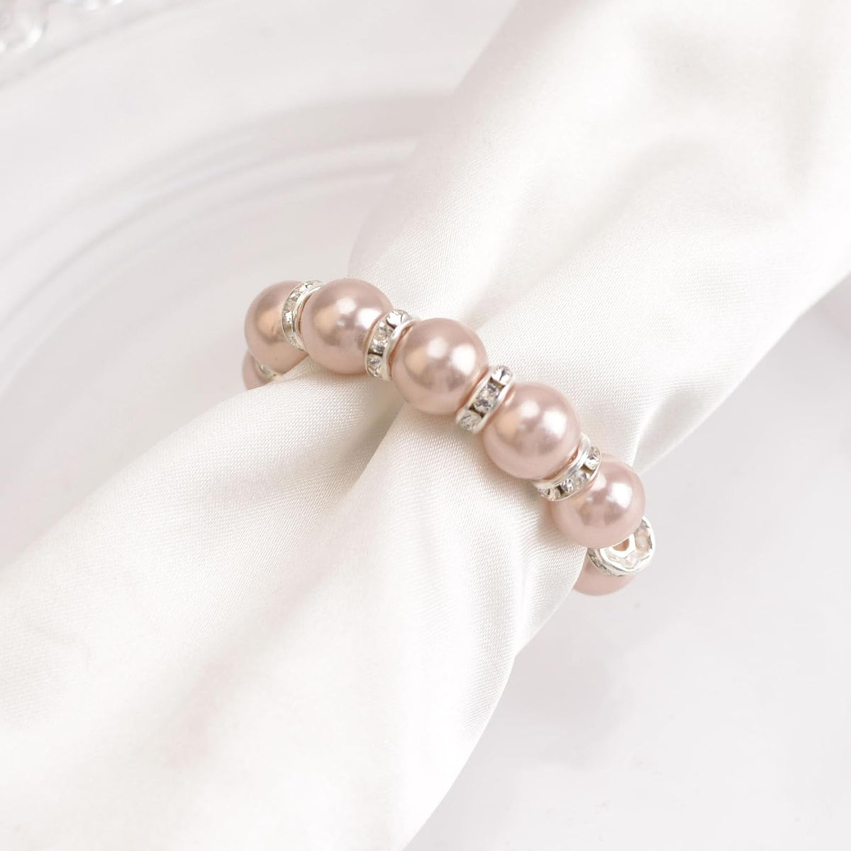 24Pcs Pearl Rhinestone Napkin Rings, Pink Pearl Napkin Holders Buckles Napkin Rings for Wedding Party, Dinner, Table Decor, 2.5cm