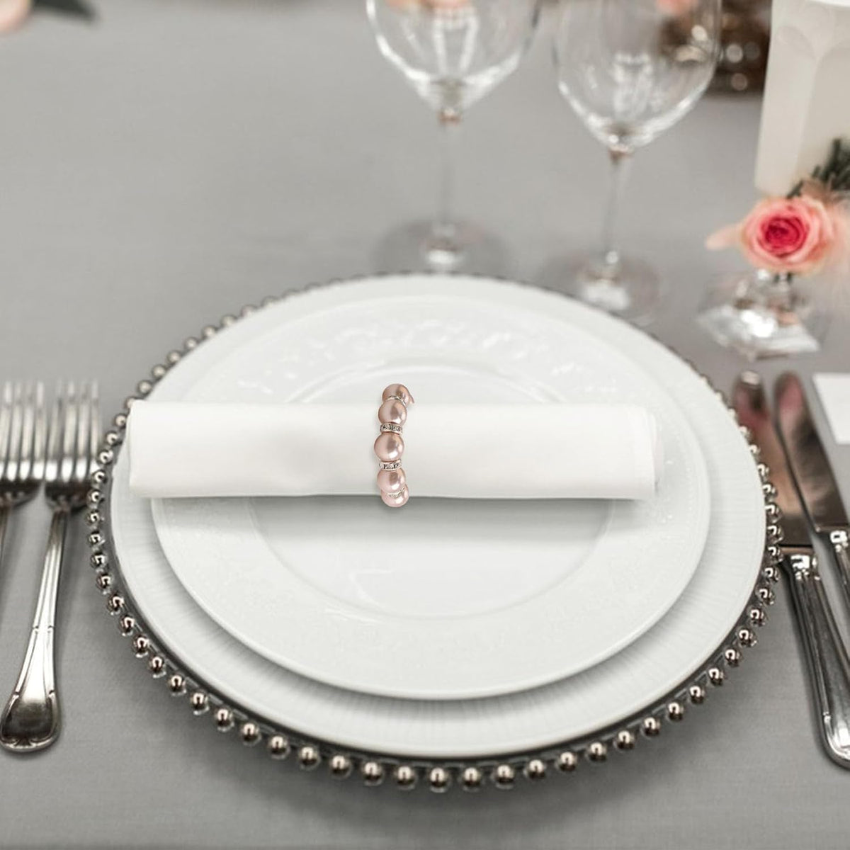 24Pcs Pearl Rhinestone Napkin Rings, Pink Pearl Napkin Holders Buckles Napkin Rings for Wedding Party, Dinner, Table Decor, 2.5cm