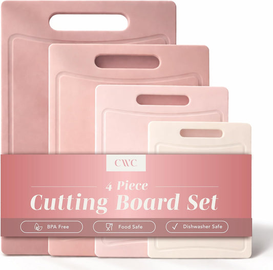 Non-Slip Cutting Board Set – Kitchen Essentials with Easy Grip Handle for Meat, Veggies, and Fruits, 4 Cutting Boards, Pink