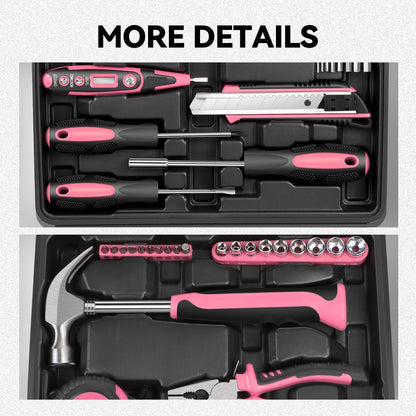 Tool Kit for Home 46-Pieces, Basic Household Hand Tool Sets with Screwdrivers Combination Tools, All in One Plastic Toolbox Storage Case for College Dorm, Office, Auto Repair (Pink)