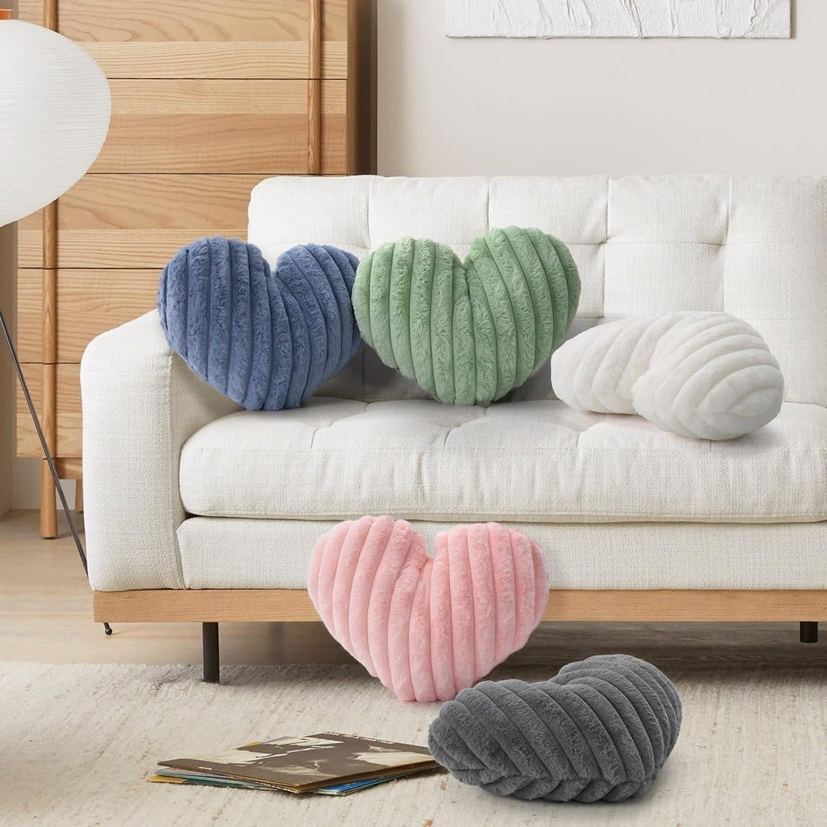16 Inch Pink Heart Pillow Cute Fluffy Decorative Throw Pillows for Bed