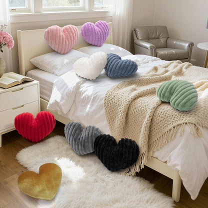 16 Inch Pink Heart Pillow Cute Fluffy Decorative Throw Pillows for Bed