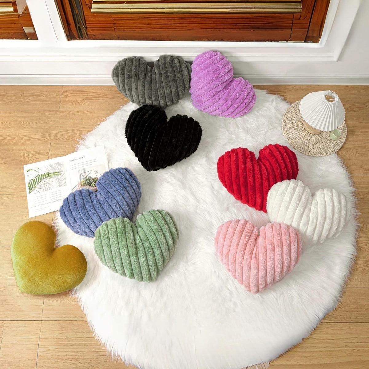 16 Inch Pink Heart Pillow Cute Fluffy Decorative Throw Pillows for Bed