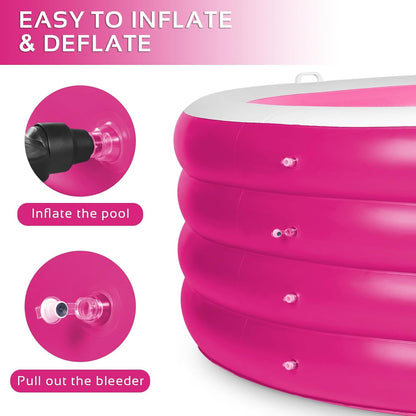 Inflatable Pool, Large Deep Round 70"x30" Family Inflatable Swimming Pool with Handles, Summer Water Party, Outdoor, Garden Backyard, Suitable for Adults (Pink)