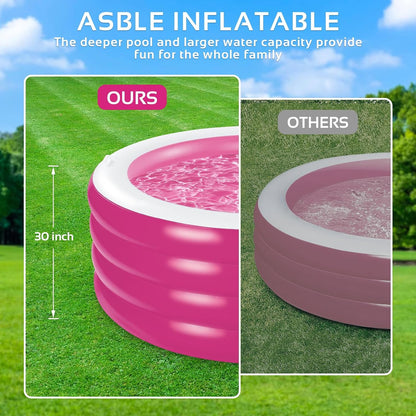 Inflatable Pool, Large Deep Round 70"x30" Family Inflatable Swimming Pool with Handles, Summer Water Party, Outdoor, Garden Backyard, Suitable for Adults (Pink)