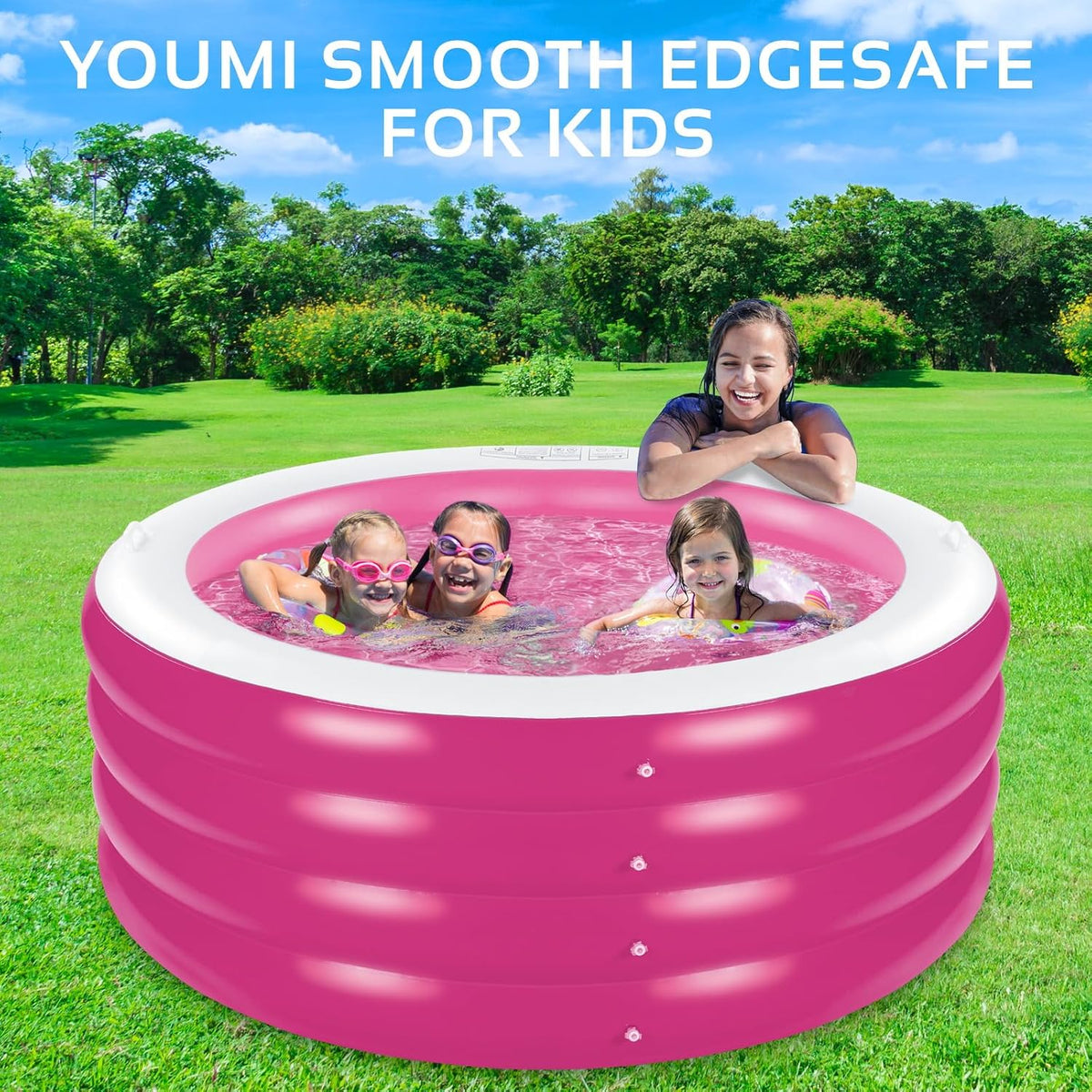 Inflatable Pool, Large Deep Round 70"x30" Family Inflatable Swimming Pool with Handles, Summer Water Party, Outdoor, Garden Backyard, Suitable for Adults (Pink)