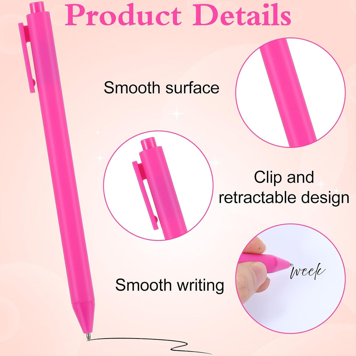 120 Pcs Hot Pink Pens Bulk, 1.0 mm Medium Point Pink Pens with Black Ink, Retractable Smooth Writing Ballpoint for Office, Home, Gifts & Party Favors(5.7" Long)
