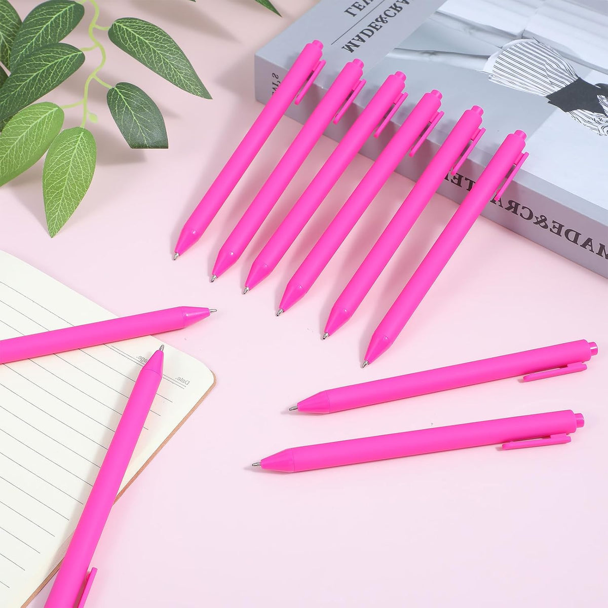 120 Pcs Hot Pink Pens Bulk, 1.0 mm Medium Point Pink Pens with Black Ink, Retractable Smooth Writing Ballpoint for Office, Home, Gifts & Party Favors(5.7" Long)