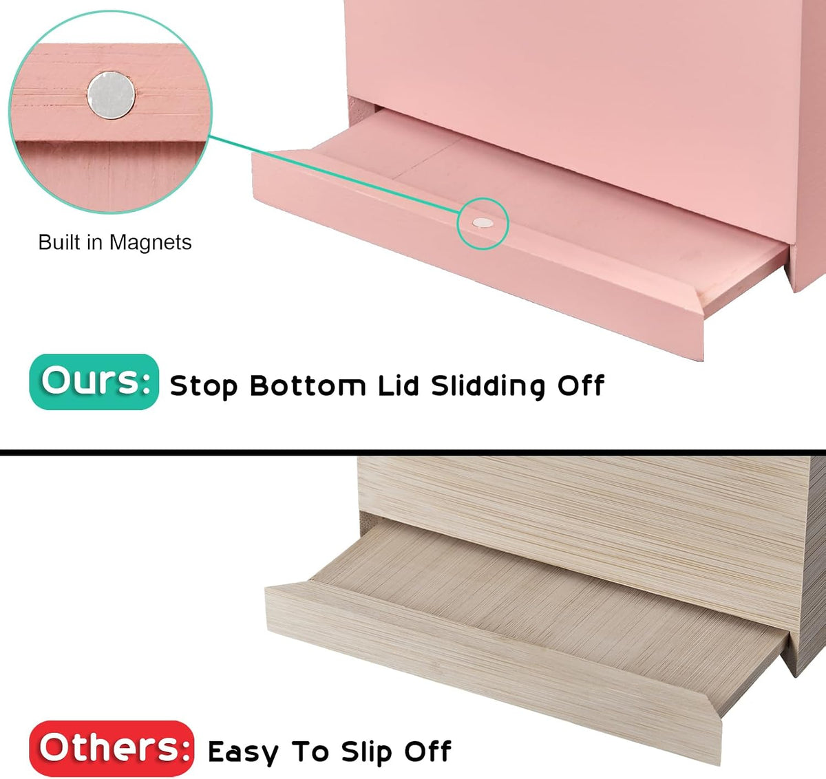 Pink Tissue Box Cover Square - Wood Tissue Box Holder for Tabletop Night Stands Bathroom Office - Decorative Facial Cube Tissue Box Dispenser
