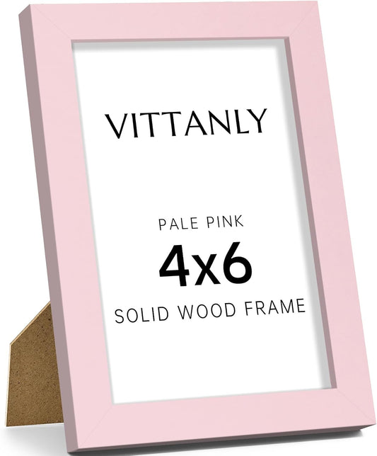4x6 Picture Frame, Solid Wood Frame with Plexiglass, Pale Pink