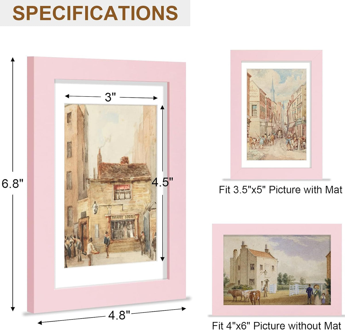 4x6 Picture Frame, Solid Wood Frame with Plexiglass, Pale Pink