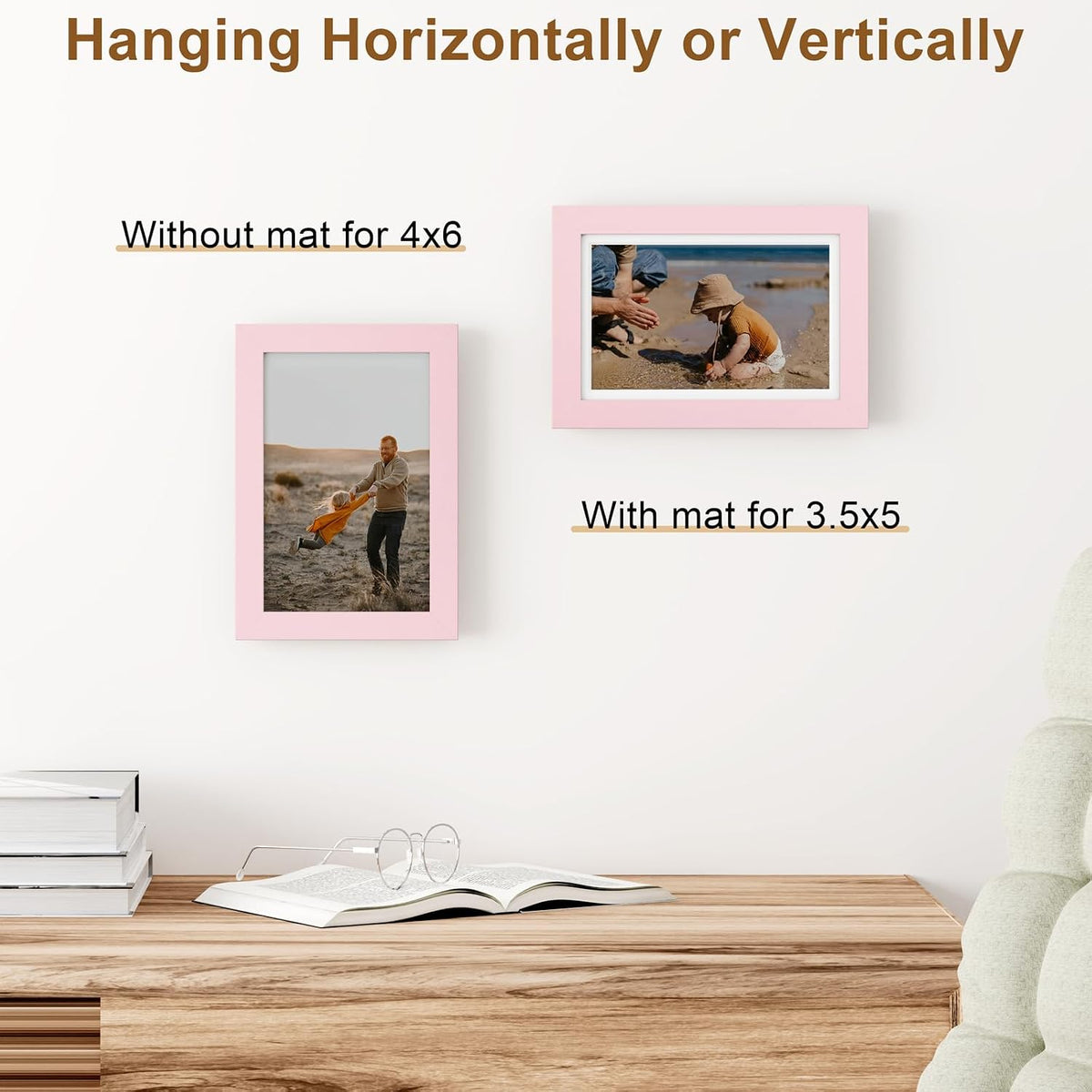 4x6 Picture Frame, Solid Wood Frame with Plexiglass, Pale Pink