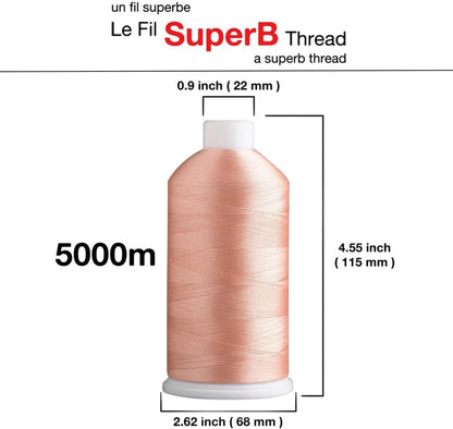 SuperB Embroidery Thread 40wt, 5000 m Cone, Cosmetic Peach 502