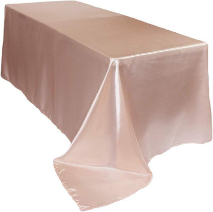 90 x 156 inch Rectangular Satin Tablecloth - Blush, Rectangle Shiny Satin Table Linens for 8 ft Rectangular Tables