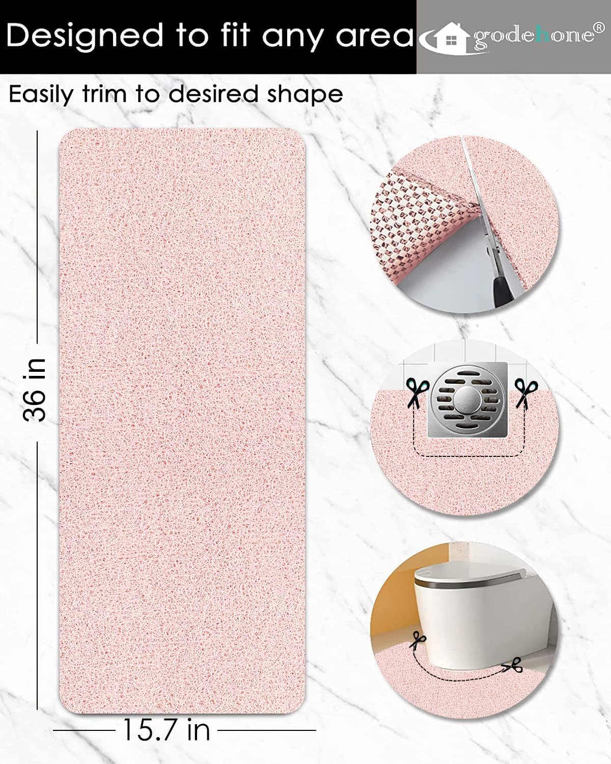 Shower Mats Non Slip Without Suction Cups, PVC Loofah Bathroom Mats, Loofah Mats for Shower and Bathroom, Quick Drying, 15.7× 36 Inch, Pink