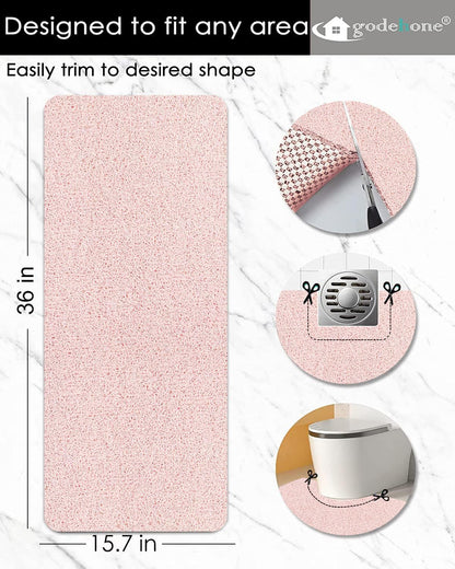 Shower Mats Non Slip Without Suction Cups, PVC Loofah Bathroom Mats, Loofah Mats for Shower and Bathroom, Quick Drying, 15.7× 36 Inch, Pink