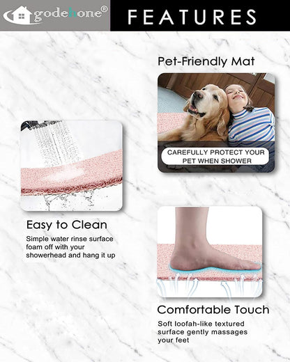 Shower Mats Non Slip Without Suction Cups, PVC Loofah Bathroom Mats, Loofah Mats for Shower and Bathroom, Quick Drying, 15.7× 36 Inch, Pink