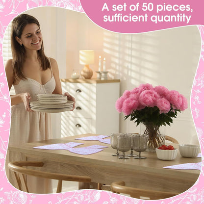 50 Pcs Disposable Pink Bow Placemats Christmas 8.94 x 13.78 Inches Coquette Bow Table Mats Decorative Paper Placemats for Birthday Bridal Wedding Coquette Party Table Decoration