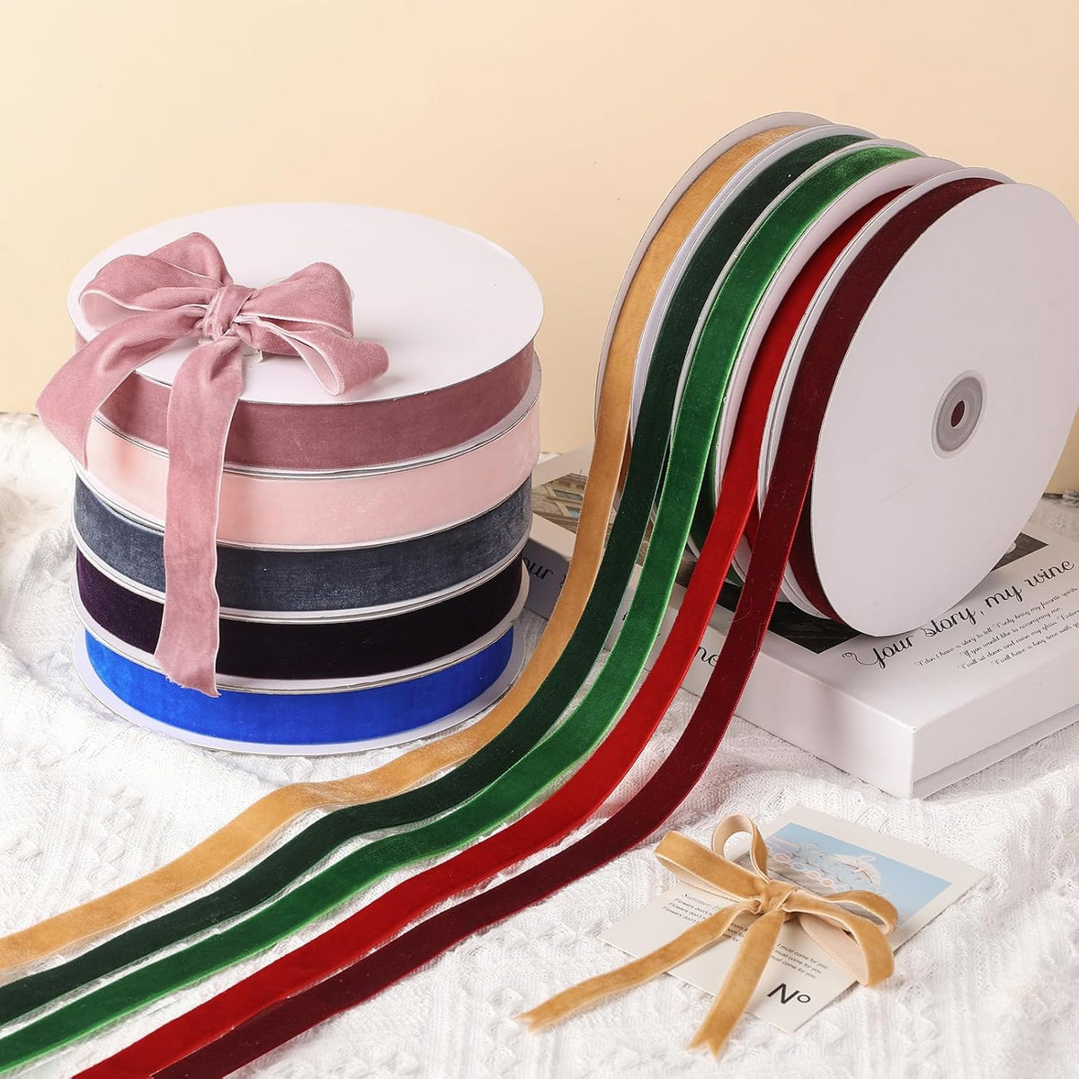 Peach Velvet Ribbon 2" x 20Yd,Great for Gift Wrapping,Hair Bows Making, Wreaths,Wedding and Christmas Party Decoration (Peach 2")