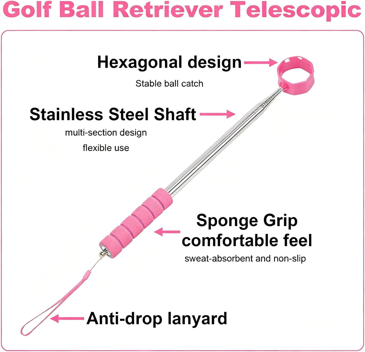 Golf Ball Retriever Telescopic, 9Ft, for Water & Golf Course