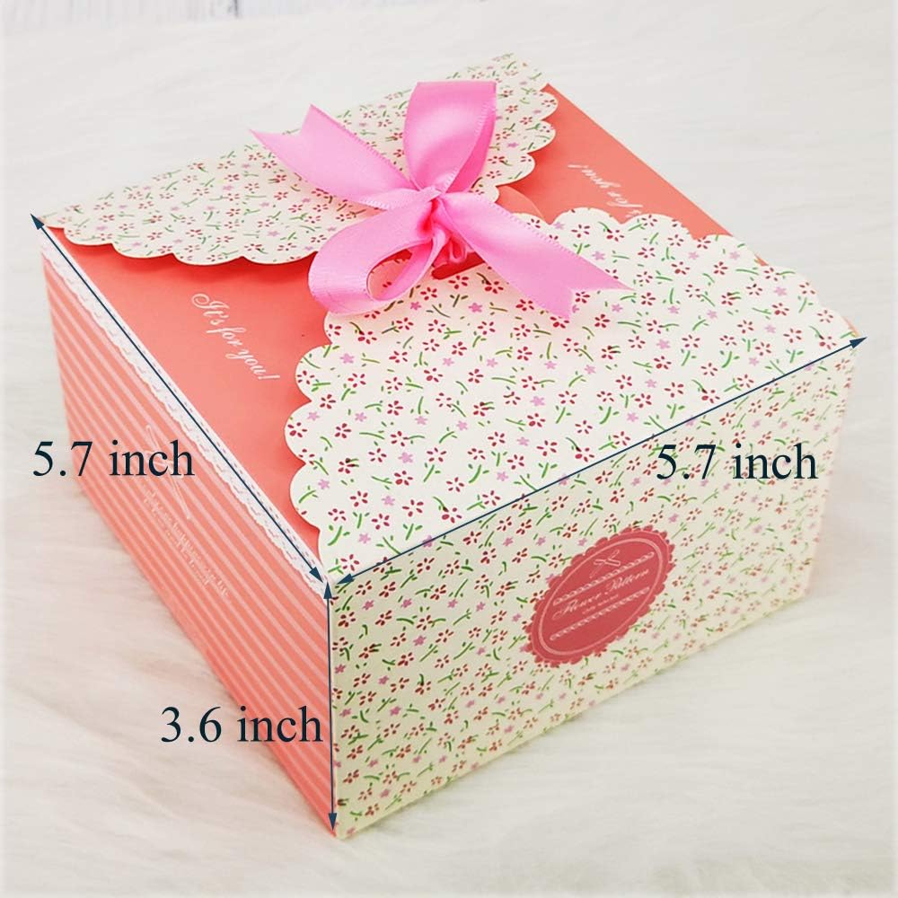 Chilly Gift Treat Boxes 20 Pack Gift Boxes with Ribbons for Cake, Cookies, Goodies, Candy, Handmade Bath Bombs Shower Soaps for Party, Christmas, Birthdays, Weddings (Flower Patterned)
