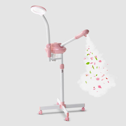 Professional Facial Steamer with 5X Magnifying Lamp,Ozone Face Steamer-Pink