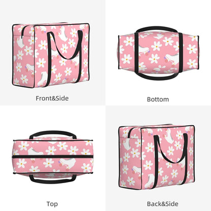 Pink Roller Skates Floral Girl Skater Large Duffle Bag Foldable Lightweight Travel Duffle Bag for Women Men