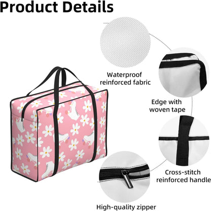 Pink Roller Skates Floral Girl Skater Large Duffle Bag Foldable Lightweight Travel Duffle Bag for Women Men