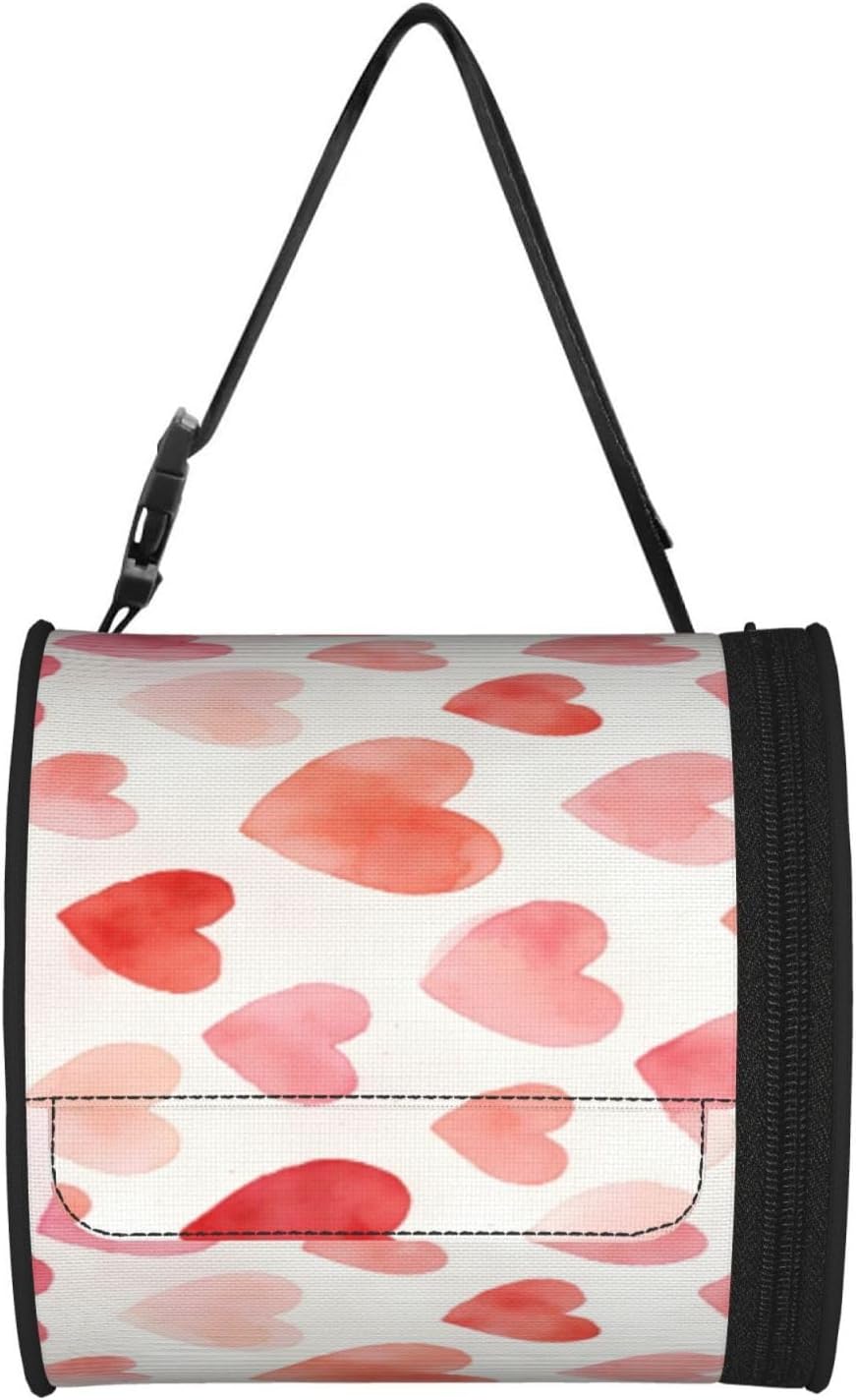 Round Tissue Holder Bag Car Hanging Tissue Boxes Cover with Adjustable Strap Foldable Roll Storage Bags with Zipper Tissues Case Organizer for Home Decor Toilet Office(Pink Love Heart)