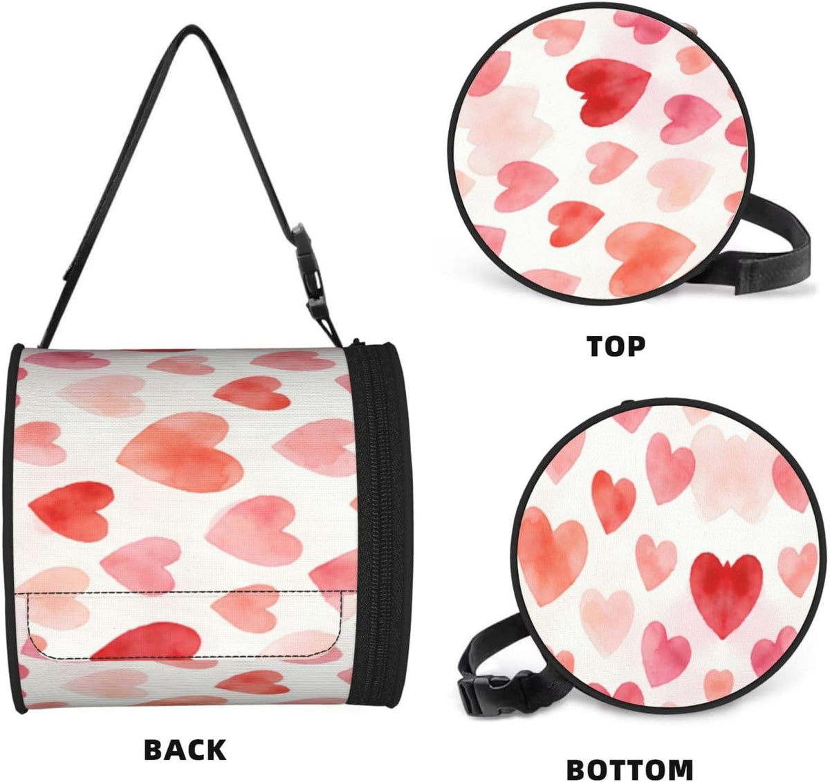 Round Tissue Holder Bag Car Hanging Tissue Boxes Cover with Adjustable Strap Foldable Roll Storage Bags with Zipper Tissues Case Organizer for Home Decor Toilet Office(Pink Love Heart)
