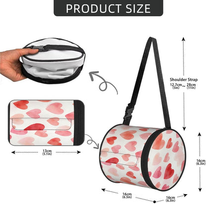 Round Tissue Holder Bag Car Hanging Tissue Boxes Cover with Adjustable Strap Foldable Roll Storage Bags with Zipper Tissues Case Organizer for Home Decor Toilet Office(Pink Love Heart)