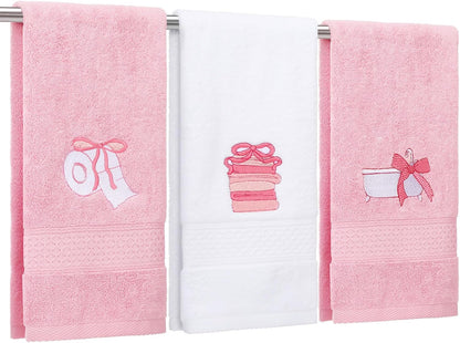3 Pcs Bow Towels for Bathroom,Pink Bowknot Kitchen Hand Towels