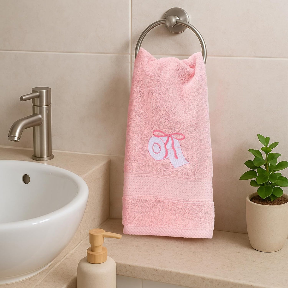 3 Pcs Bow Towels for Bathroom,Pink Bowknot Kitchen Hand Towels