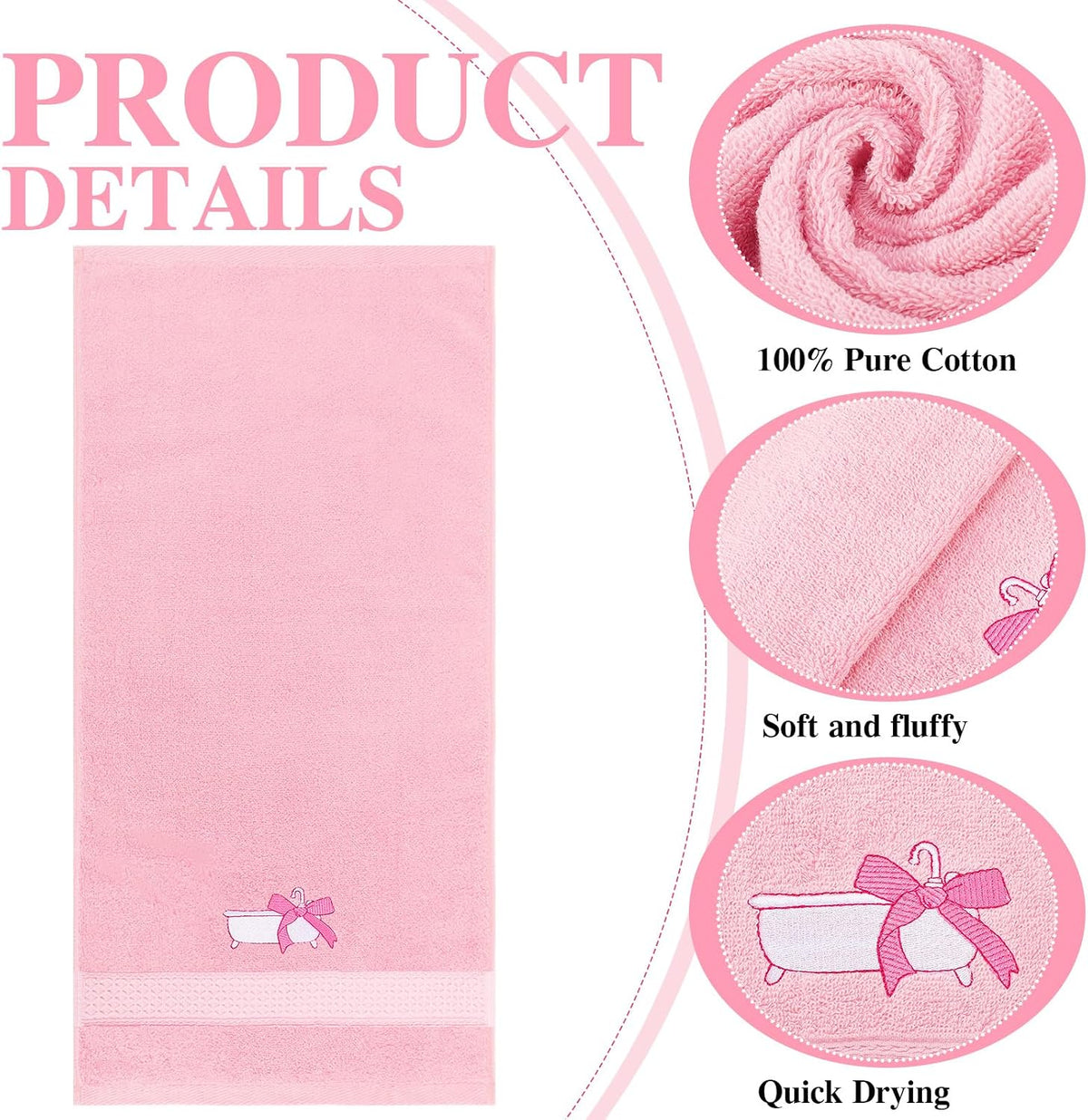 3 Pcs Bow Towels for Bathroom,Pink Bowknot Kitchen Hand Towels