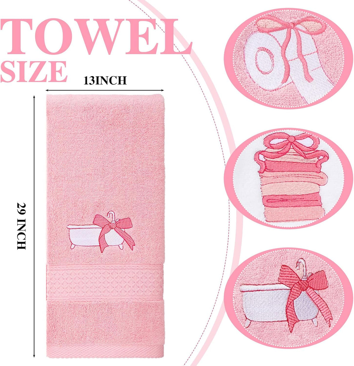 3 Pcs Bow Towels for Bathroom,Pink Bowknot Kitchen Hand Towels