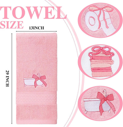 3 Pcs Bow Towels for Bathroom,Pink Bowknot Kitchen Hand Towels