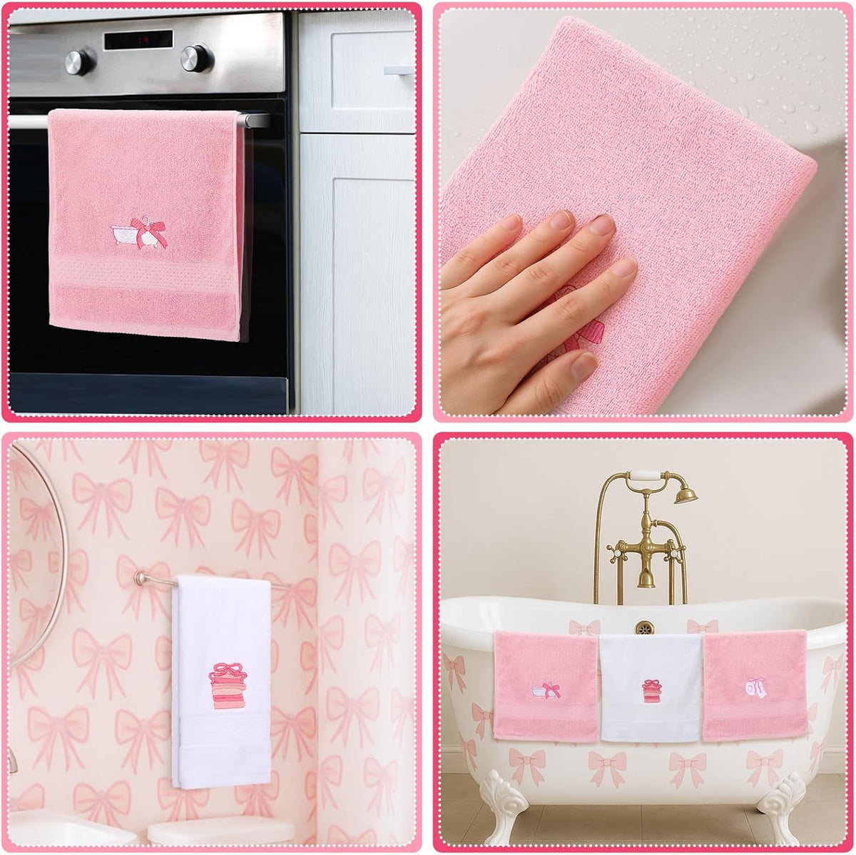 3 Pcs Bow Towels for Bathroom,Pink Bowknot Kitchen Hand Towels
