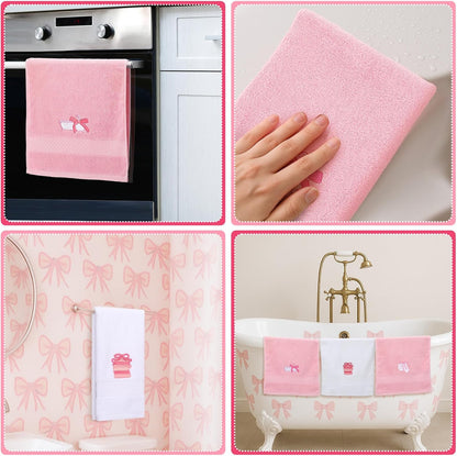 3 Pcs Bow Towels for Bathroom,Pink Bowknot Kitchen Hand Towels