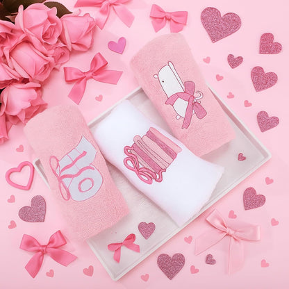 3 Pcs Bow Towels for Bathroom,Pink Bowknot Kitchen Hand Towels