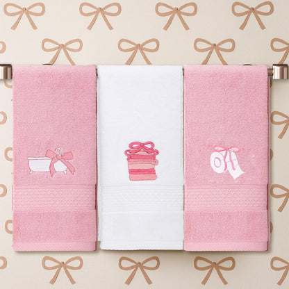 3 Pcs Bow Towels for Bathroom,Pink Bowknot Kitchen Hand Towels