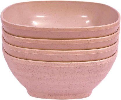 20 OZ Unbreakable Cereal Bowls Set of 4, Wheat Straw Fiber Rice Bowl, Reusable Square Soup Bowls, Stackable Pinch Bowl for Side Dish Noodle Oatmeal Salad, Dishwasher Safe (Pink)
