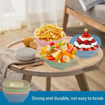 20 OZ Unbreakable Cereal Bowls Set of 4, Wheat Straw Fiber Rice Bowl, Reusable Square Soup Bowls, Stackable Pinch Bowl for Side Dish Noodle Oatmeal Salad, Dishwasher Safe (Pink)