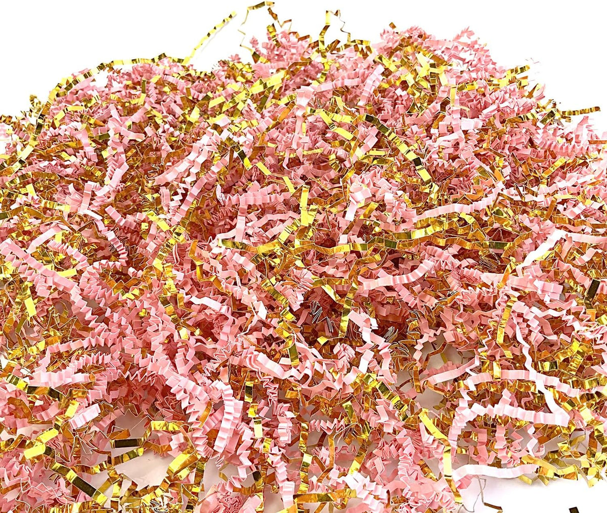 Crinkle Cut Paper Shred Filler Pink & Gold for Gift Wrapping & Basket Filling luxury Gift Box Filler Gift Basket Stuffing Shipping Packaging Craft Party Favor Bags - (4 oz) (Pink & Gold)