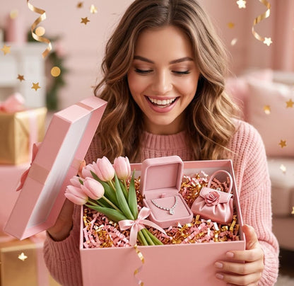 Crinkle Cut Paper Shred Filler Pink & Gold for Gift Wrapping & Basket Filling luxury Gift Box Filler Gift Basket Stuffing Shipping Packaging Craft Party Favor Bags - (4 oz) (Pink & Gold)