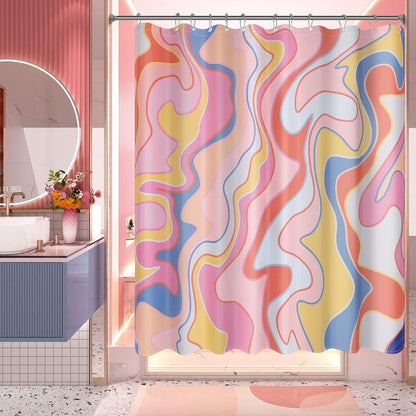 Shower Curtain, Abstract Pink Cloth Shower Curtain Sets with 12 Shower Curtain Hooks, Rustic Colorful Fabric Shower Curtain, Cute Washable Farmhouse Bathroom Shower Curtain, 72x72 Inches